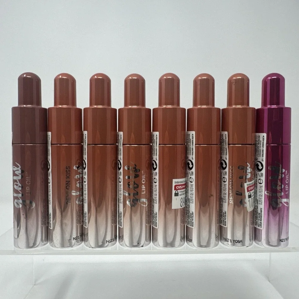 8 REVLON Kiss Glow Lip Oil Bouncy Beige, Red-y To Glow, Glow'd Up Rose 09 04 02
